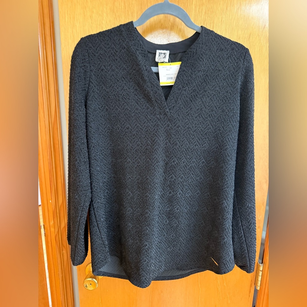 Anne Klein Black Textured Knit Top